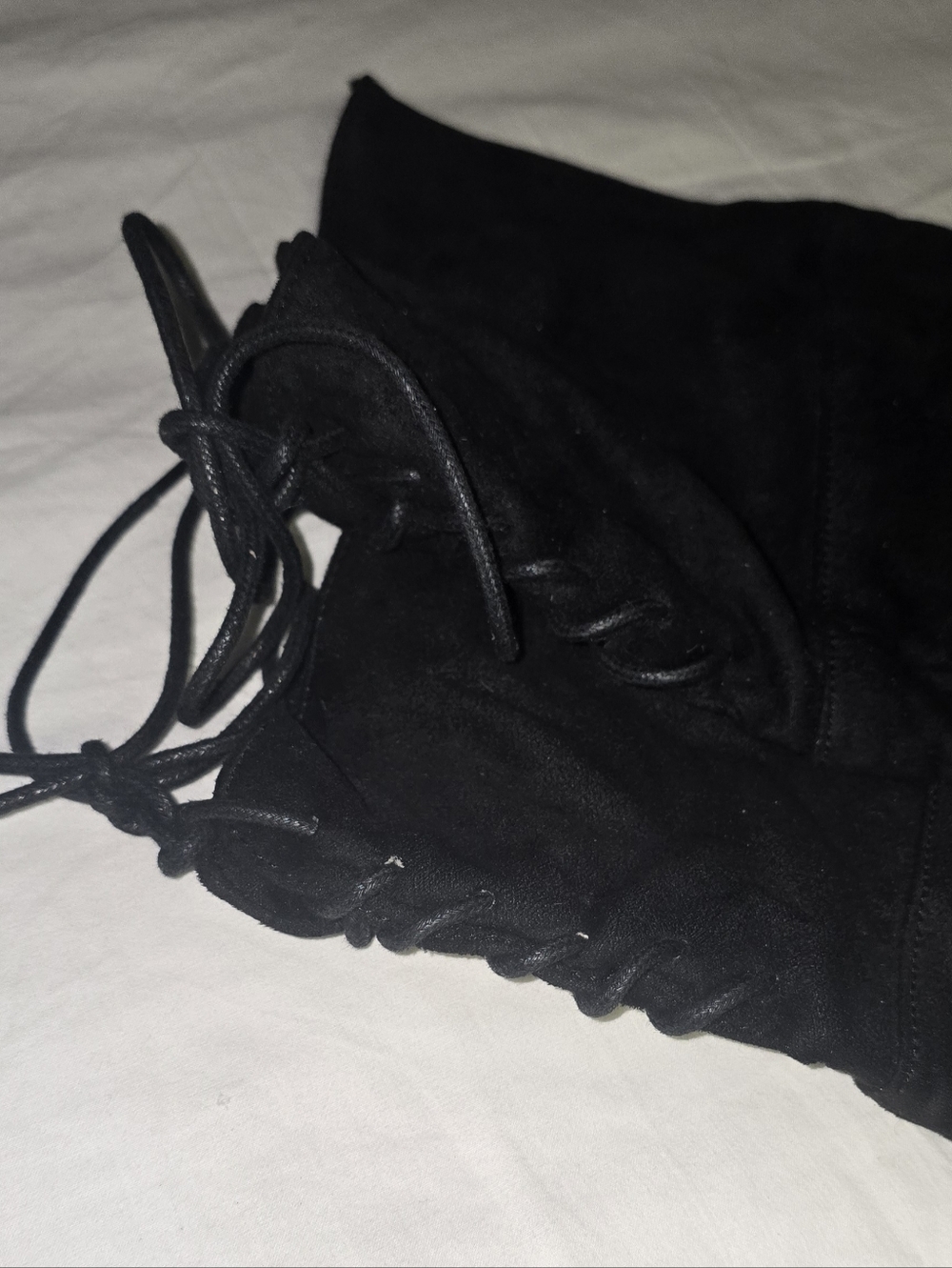 6.5 Over-the-Knee Lace-Up Zipper High Heel Boots - Faux Suede Black - Picture 6 of 10